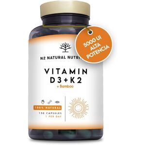 N2 Natural Nutrition D3-vitamin 5000 iu + K2-vitamin MK7 200 μg + szilícium + bambusz, 150 kapszula