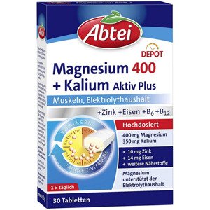 Abbey Magnézium 400 + kálium tabletta, 30 db