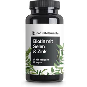 Natural Elements, Biotin + Szelén + Cink bőrre, hajra és körmökre - 365 vegán tabletta